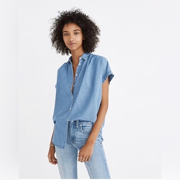 Madewell Oversized Chambray Short Sleeve Button Up Central Shirt - Picture 1 of 7